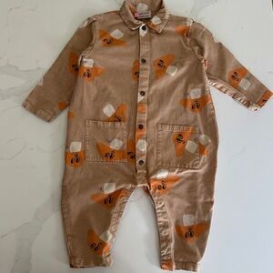 Brown Fox Print Baby Jumpsuit